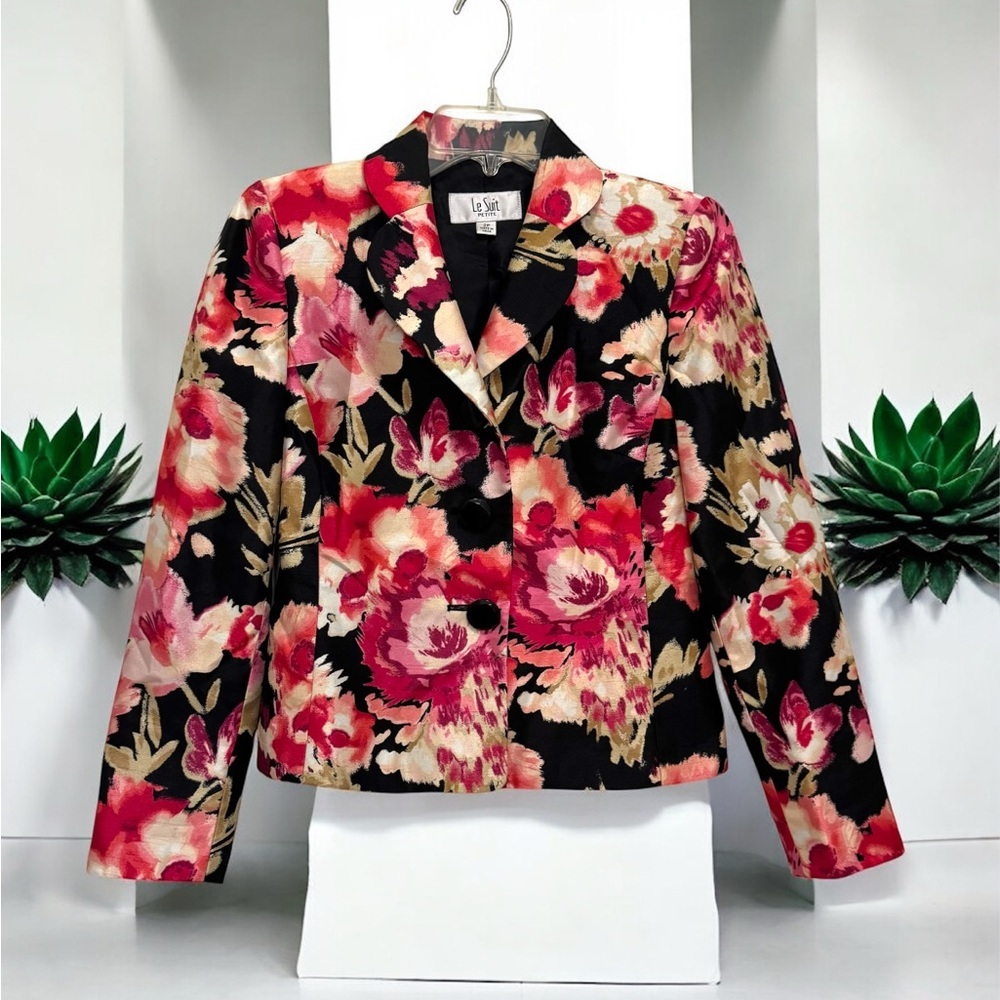 Le Suit Petite Vibrant Three Button Floral Blazer Suit Jacket size 2P